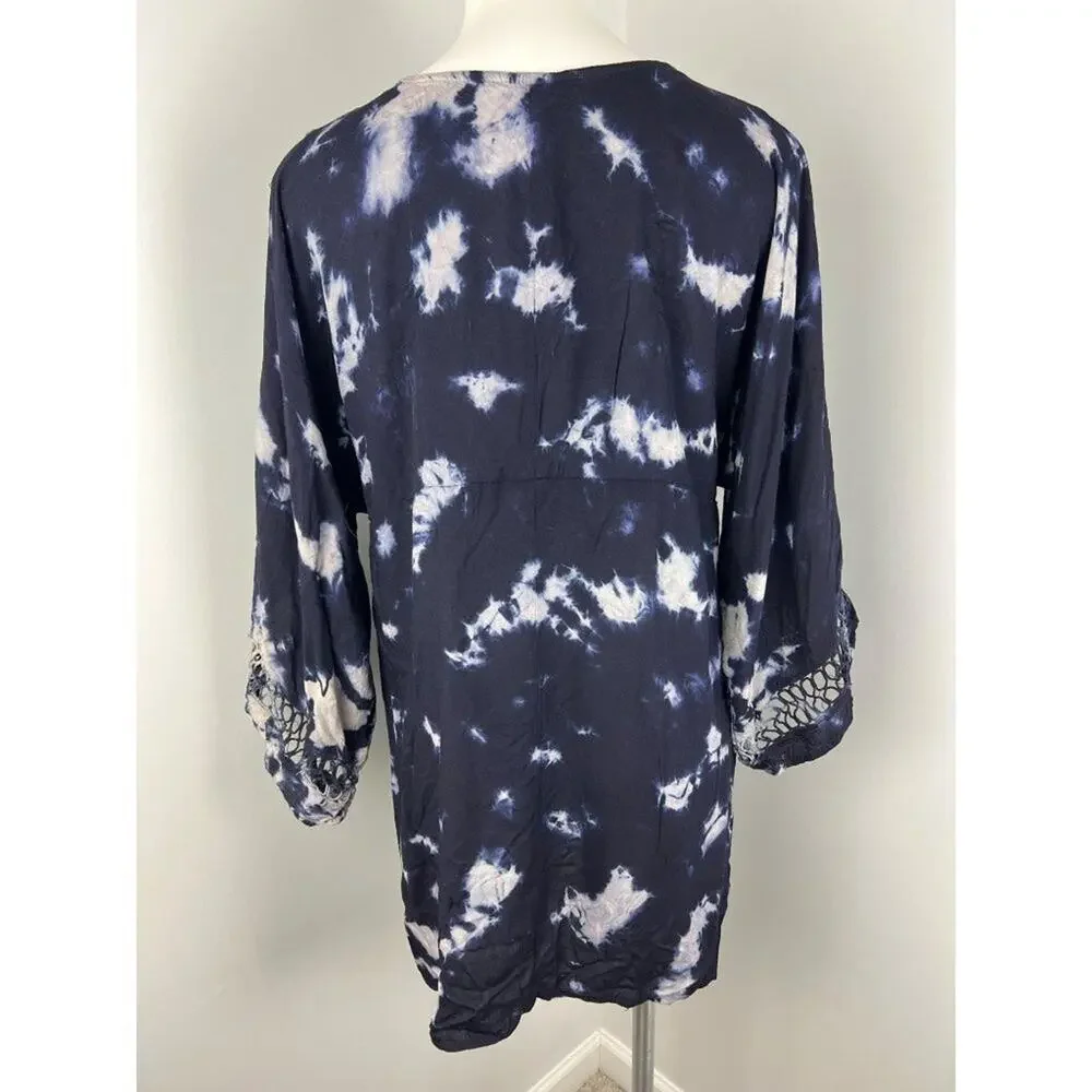 Raviya Blue Tie Dye Beach Swim Cover Up 0X Vacation Resort Bohemian